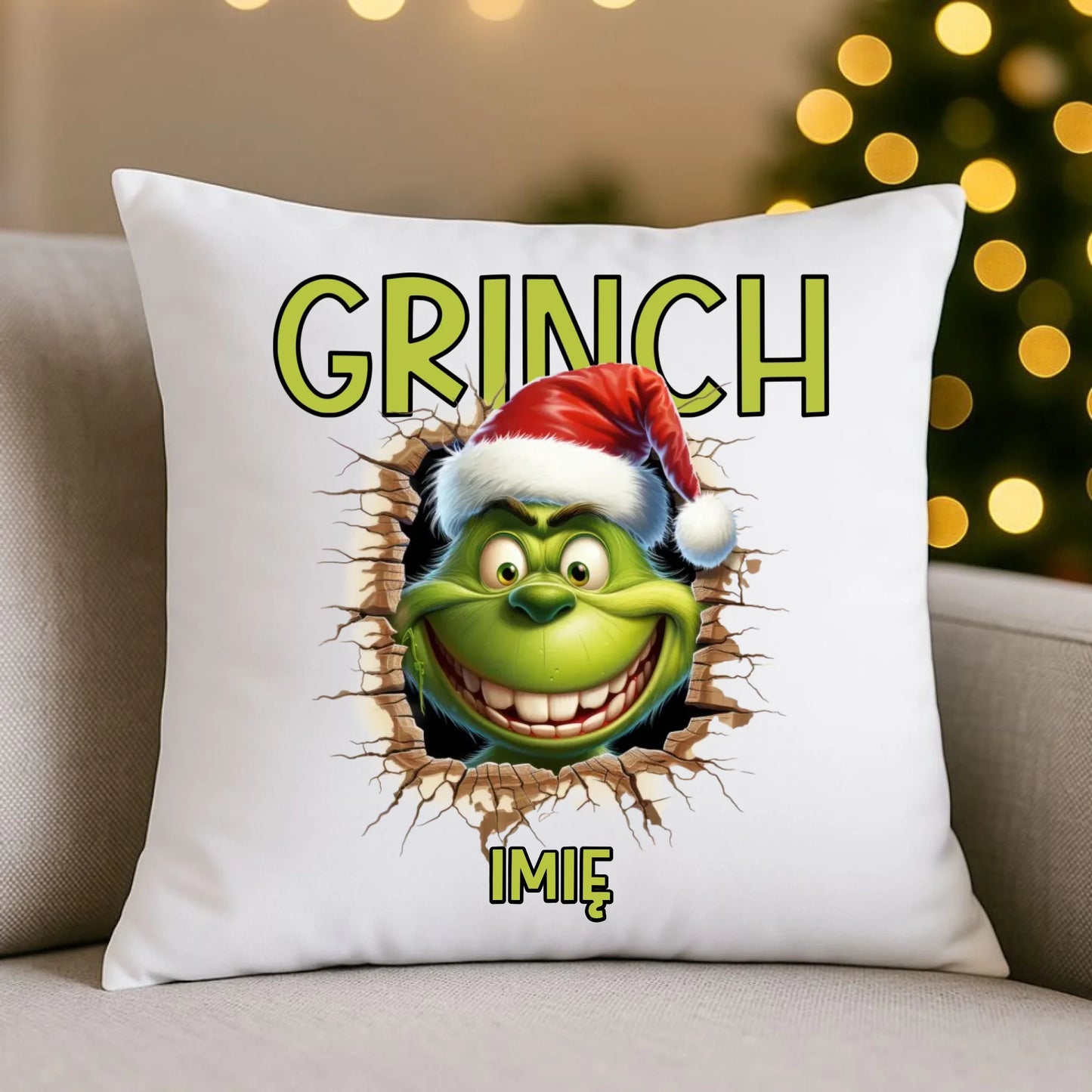 Poduszka świąteczna - Grinch - personalizowana BN112 - StoryCups.pl