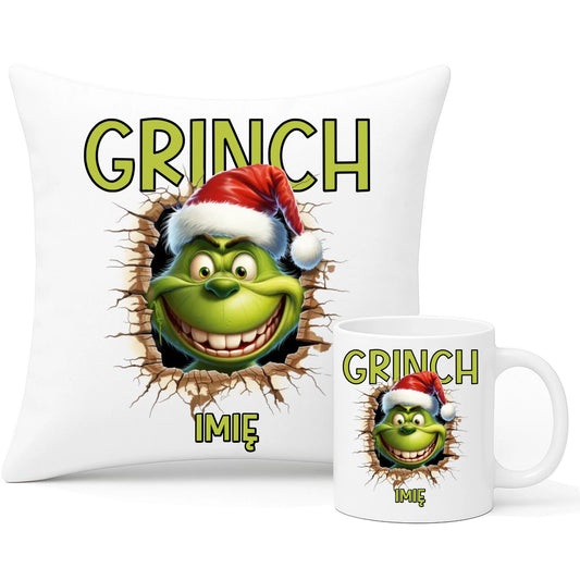 Zestaw poduszka i kubek świąteczny - Grinch - personalizowany BN112 - StoryCups.pl