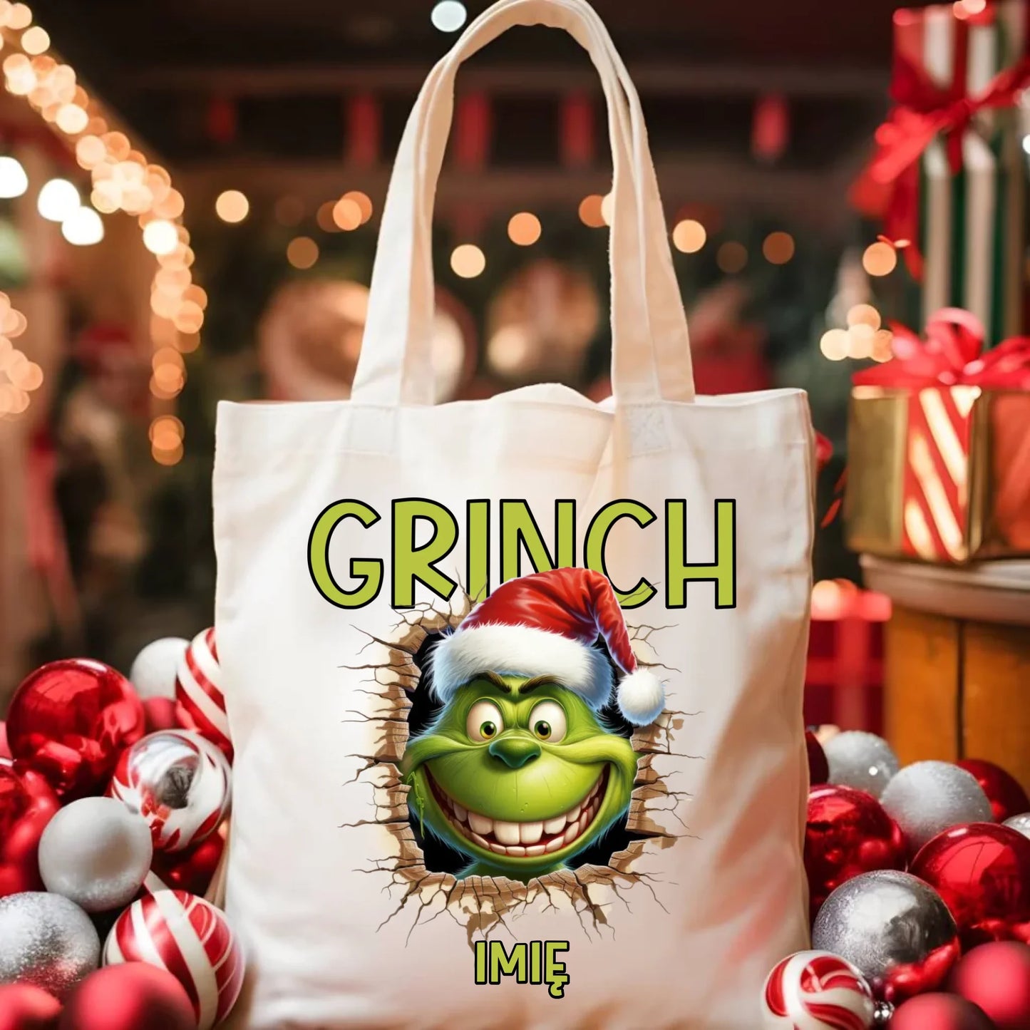 Torba świąteczna - Grinch - personalizowana BN112 - StoryCups.pl