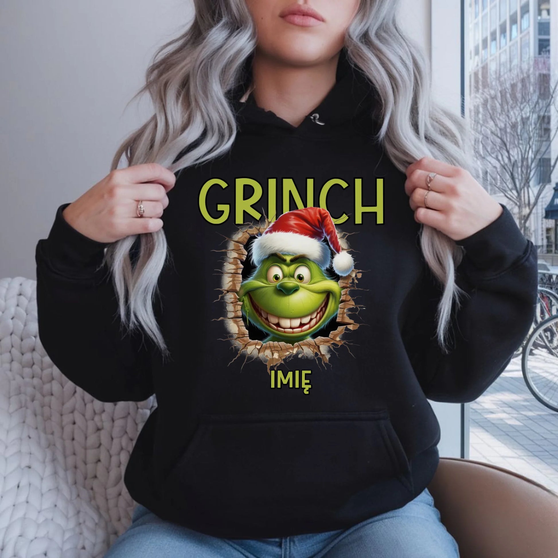Bluza damska z kapturem świąteczna - Grinch - personalizowana BN112 - StoryCups.pl