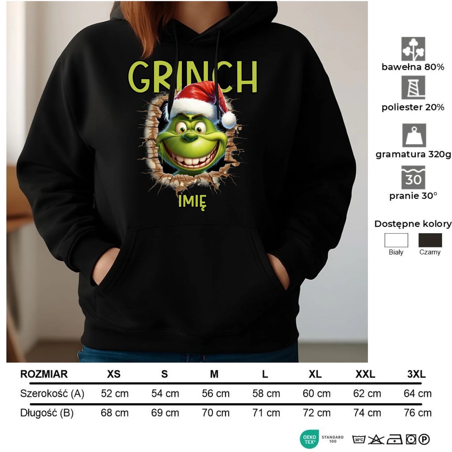 Bluza damska z kapturem świąteczna - Grinch - personalizowana BN112 - StoryCups.pl