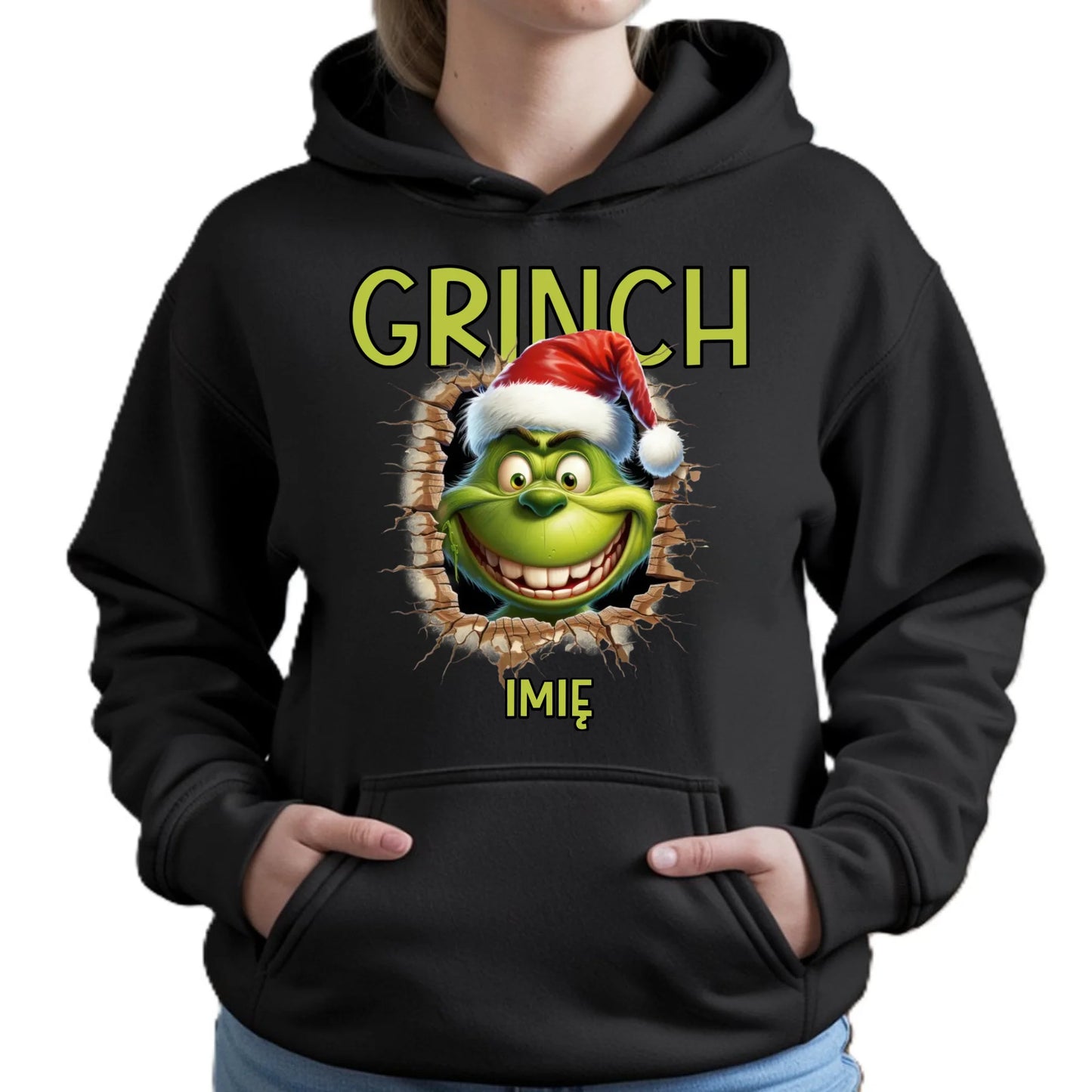 Bluza damska z kapturem świąteczna - Grinch - personalizowana BN112 - StoryCups.pl