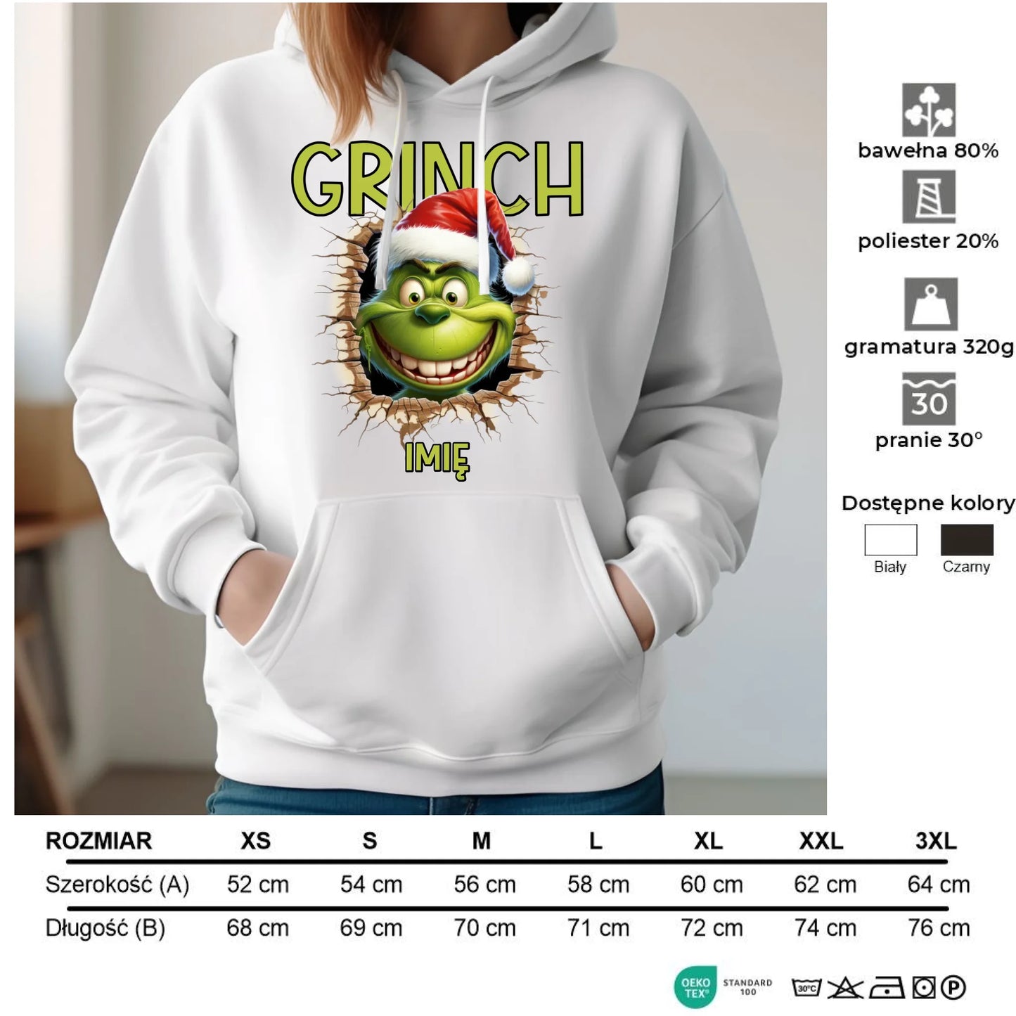 Bluza damska z kapturem świąteczna - Grinch - personalizowana BN112 - StoryCups.pl