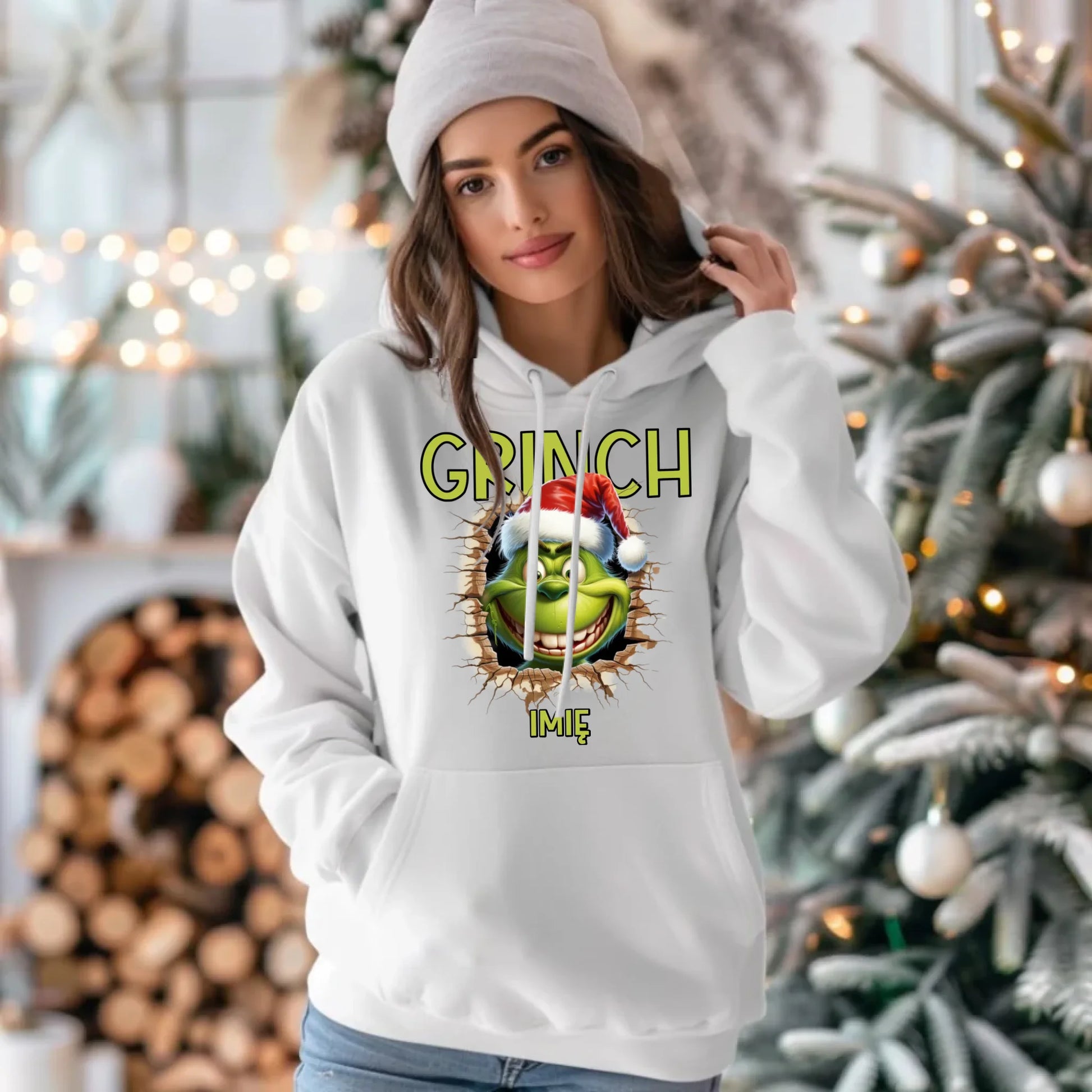 Bluza damska z kapturem świąteczna - Grinch - personalizowana BN112 - StoryCups.pl