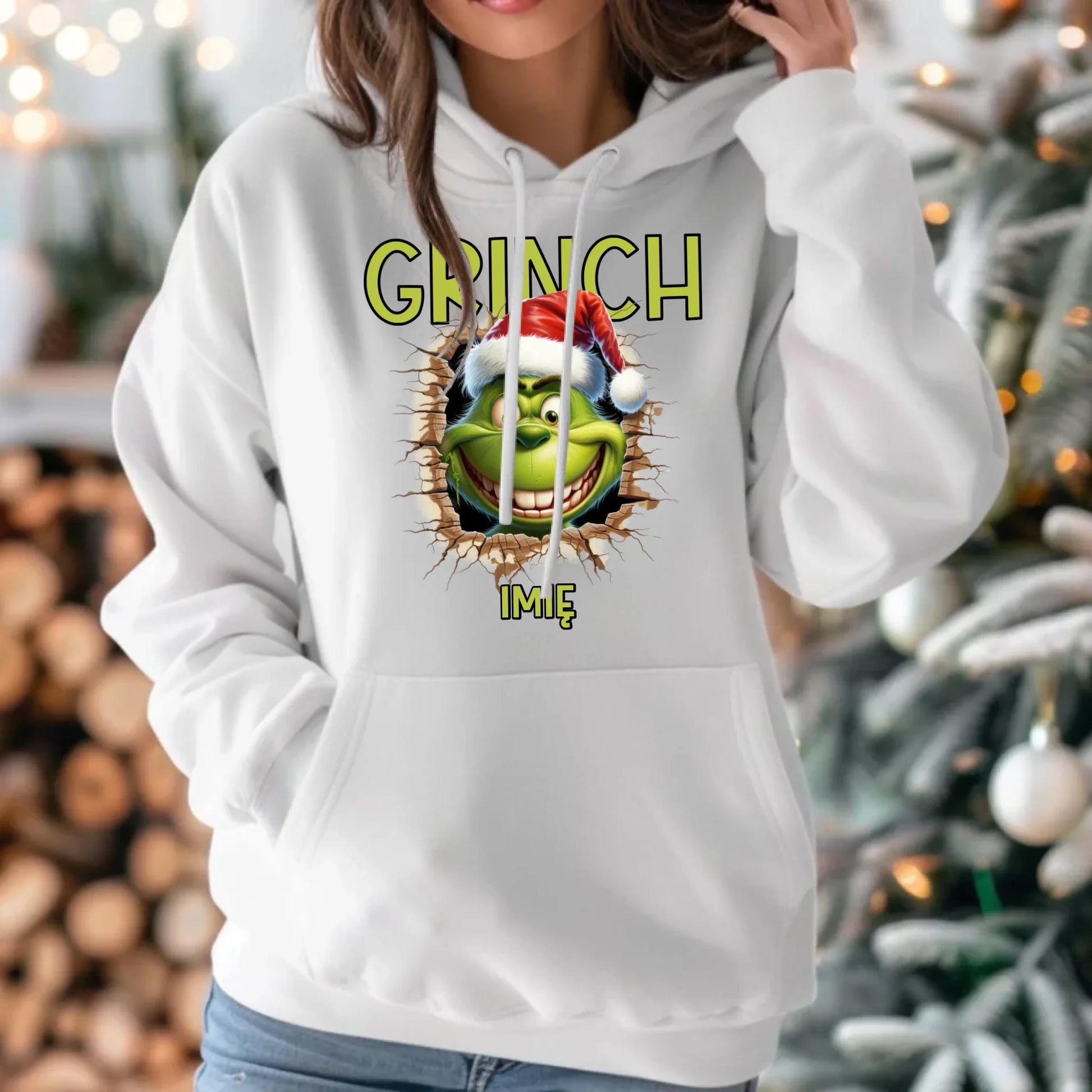 Bluza damska z kapturem świąteczna - Grinch - personalizowana BN112 - StoryCups.pl