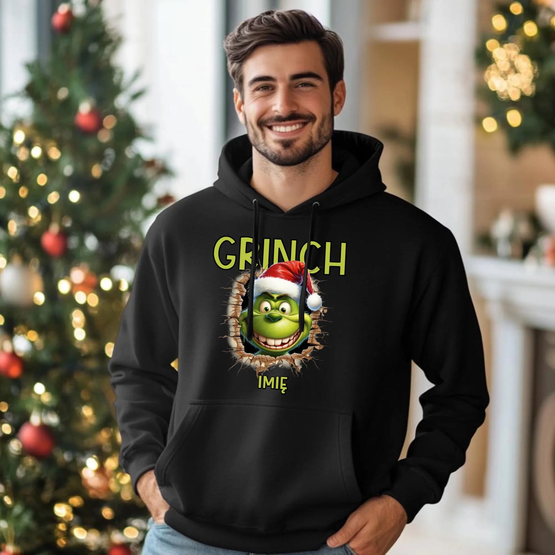 Bluza męska z kapturem świąteczna - Grinch - personalizowana BN112 - StoryCups.pl