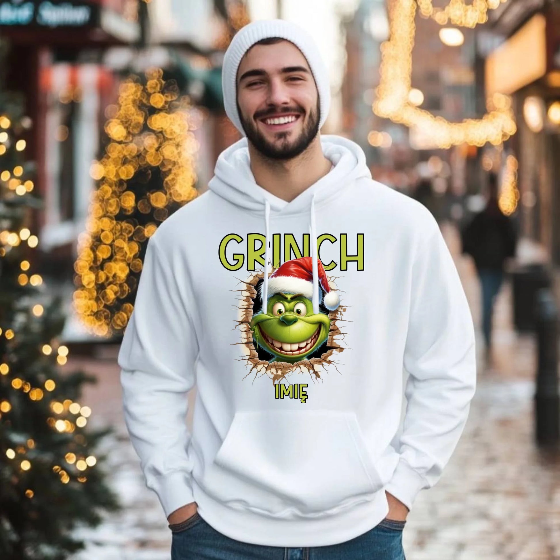 Bluza męska z kapturem świąteczna - Grinch - personalizowana BN112 - StoryCups.pl