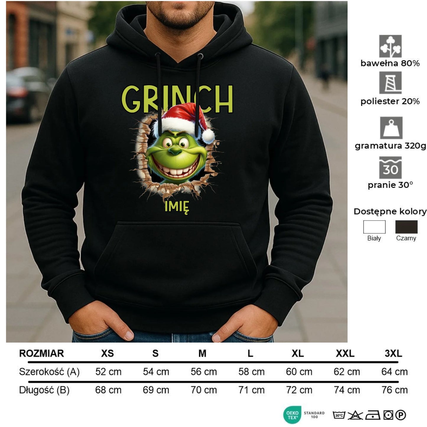 Bluza męska z kapturem świąteczna - Grinch - personalizowana BN112 - StoryCups.pl