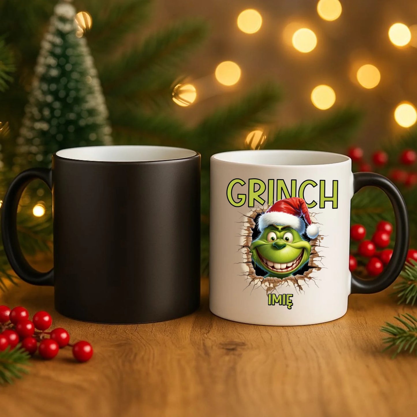 Kubek magiczny świąteczny - Grinch - personalizowany BN112 - StoryCups.pl