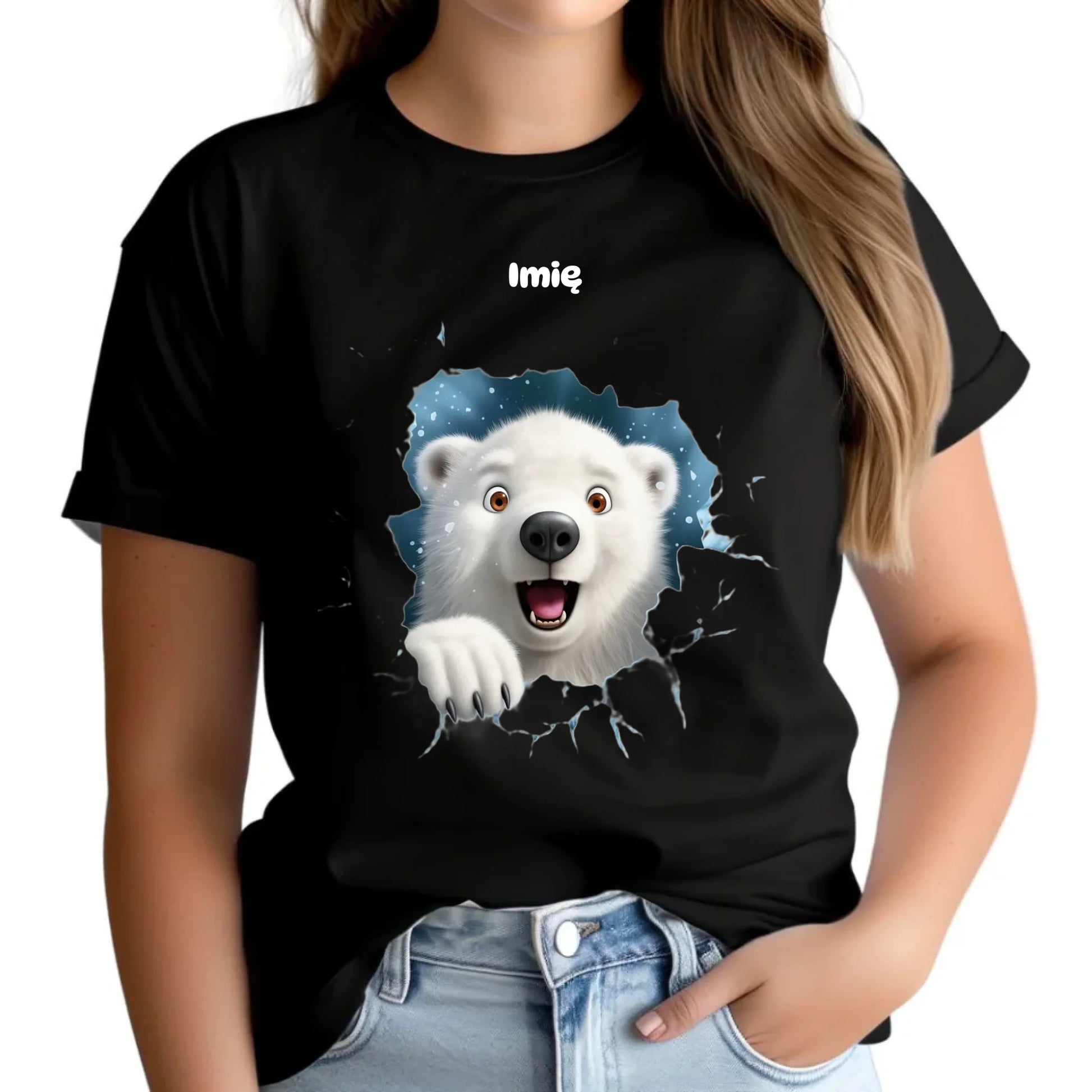 Miś polarny 3D | Personalizowana koszulka damska świąteczna BN86 - StoryCups.pl