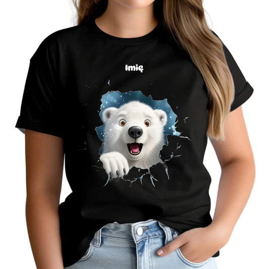 Miś polarny 3D | Personalizowana koszulka damska świąteczna BN86 - StoryCups.pl