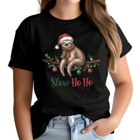 Leniwiec slow ho ho | Świąteczna koszulka damska BN92 - StoryCups.pl