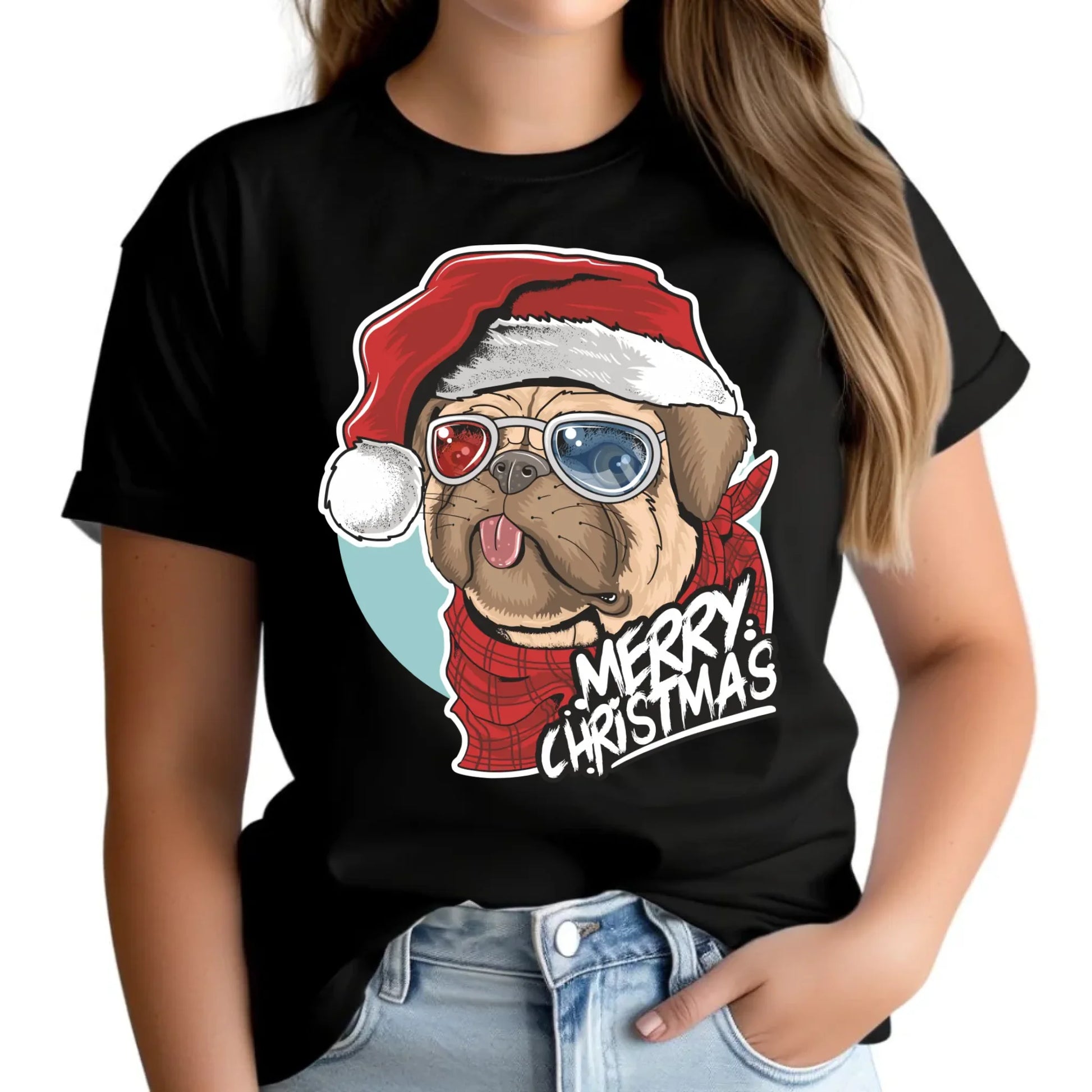 Merry Christmas | Świąteczna koszulka damska z mopsem BN62 - StoryCups.pl