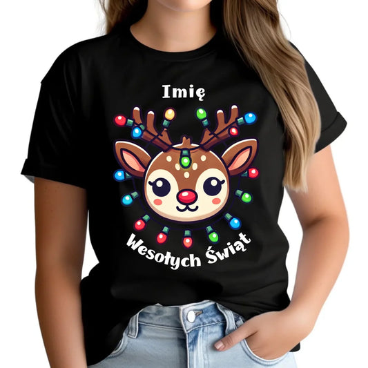 Renifer Wesołych Świąt | Personalizowana koszulka damska świąteczna BN72 - StoryCups.pl