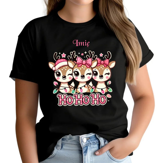 Ho ho ho reniferki | Świąteczna koszulka damska z personalizacją BN49 - StoryCups.pl