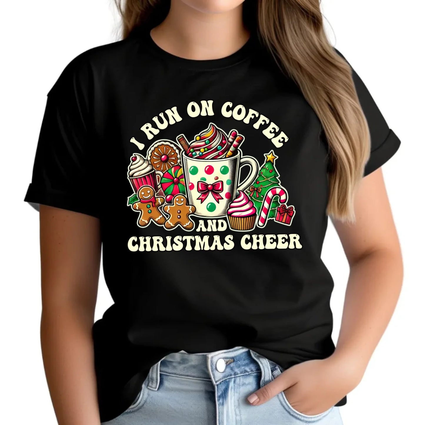 I run on coffee | Świąteczna koszulka damska BN47 - StoryCups.pl