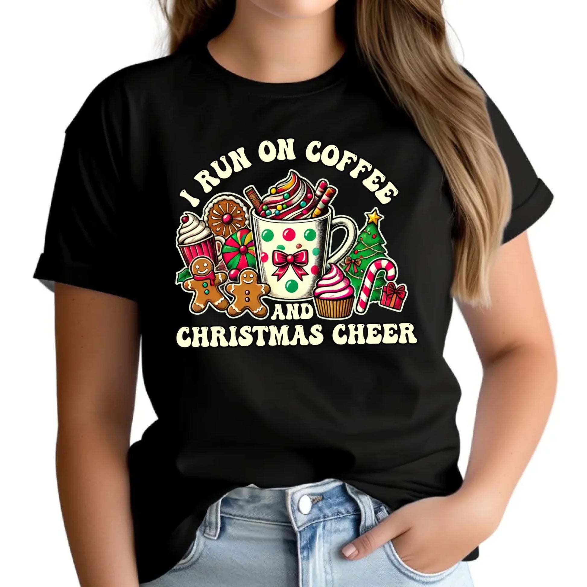 I run on coffee | Świąteczna koszulka damska BN47 - StoryCups.pl