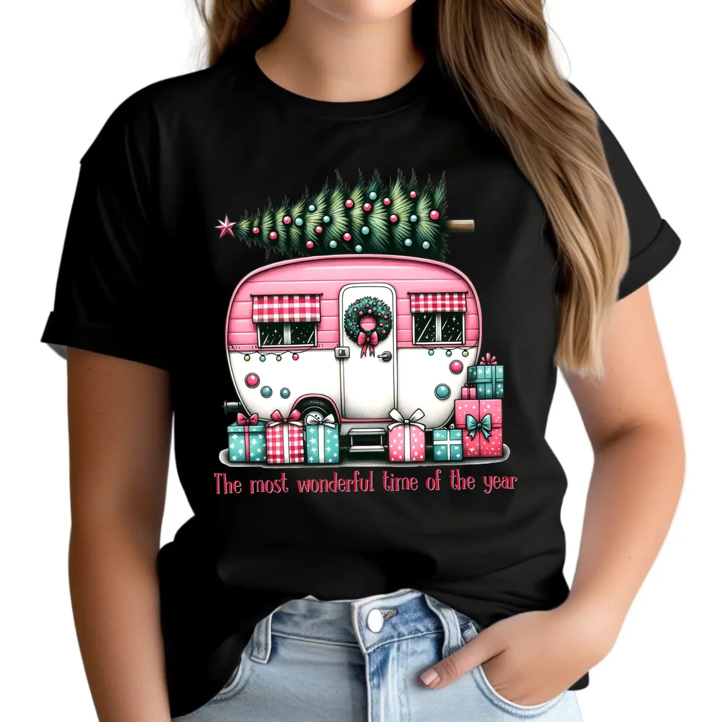Kempingowe Święta | Świąteczna koszulka damska BN40 - StoryCups.pl