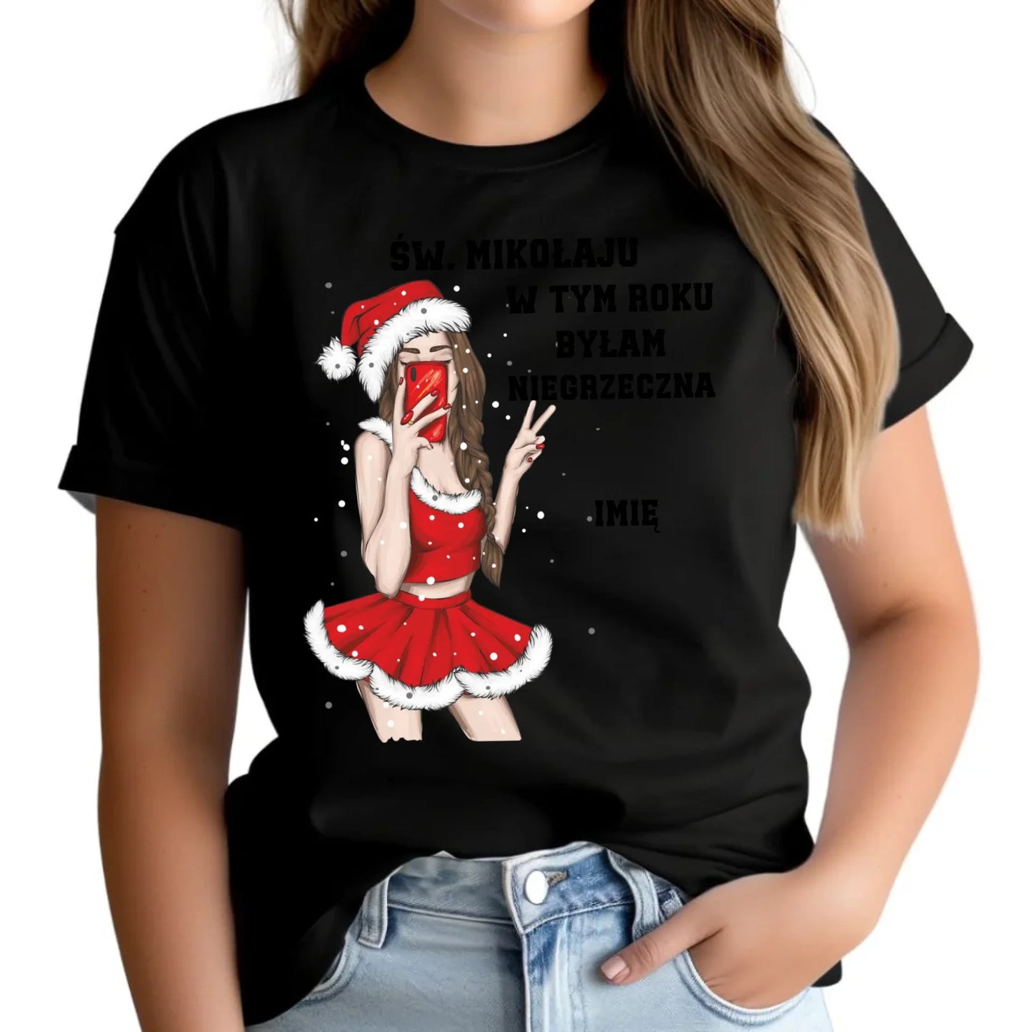 W tym roku byłam niegrzeczna | Personalizowana koszulka damska świąteczna BN21 - StoryCups.pl