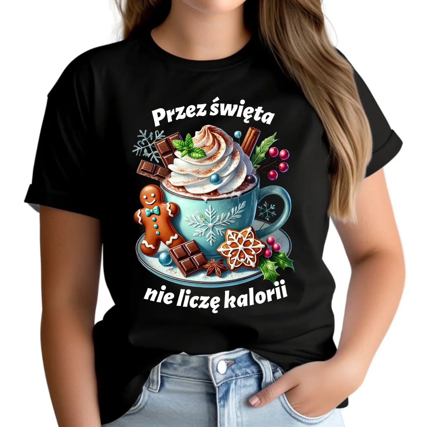 Przez święta nie liczę kalorii | Świąteczna koszulka damska BN31 - StoryCups.pl