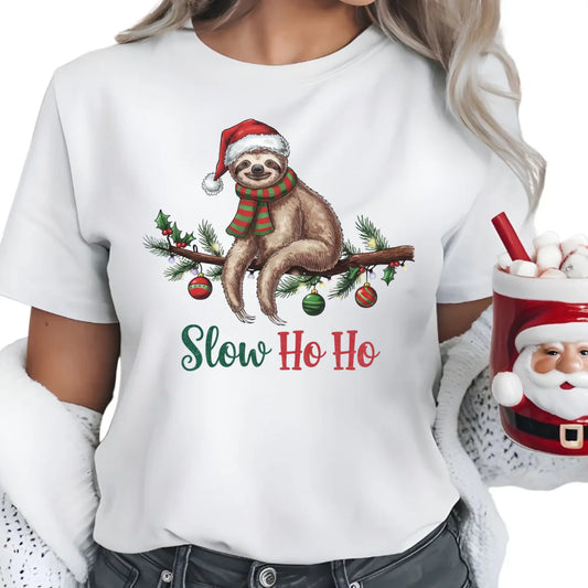 Leniwiec slow ho ho | Świąteczna koszulka damska BN92 - StoryCups.pl