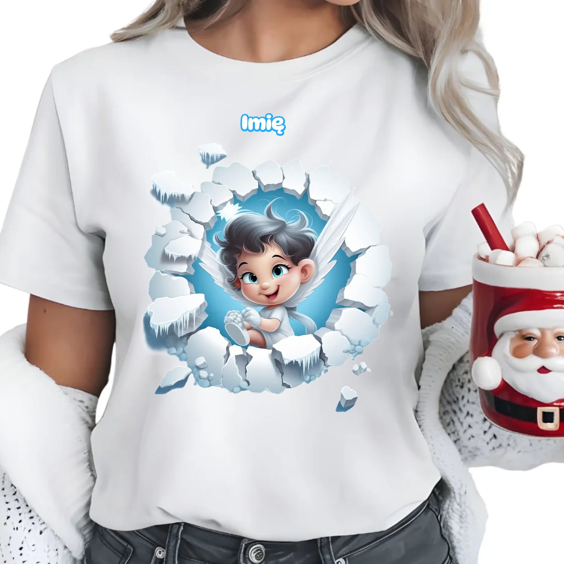 Aniołek 3D | Personalizowana koszulka damska świąteczna BN87 - StoryCups.pl