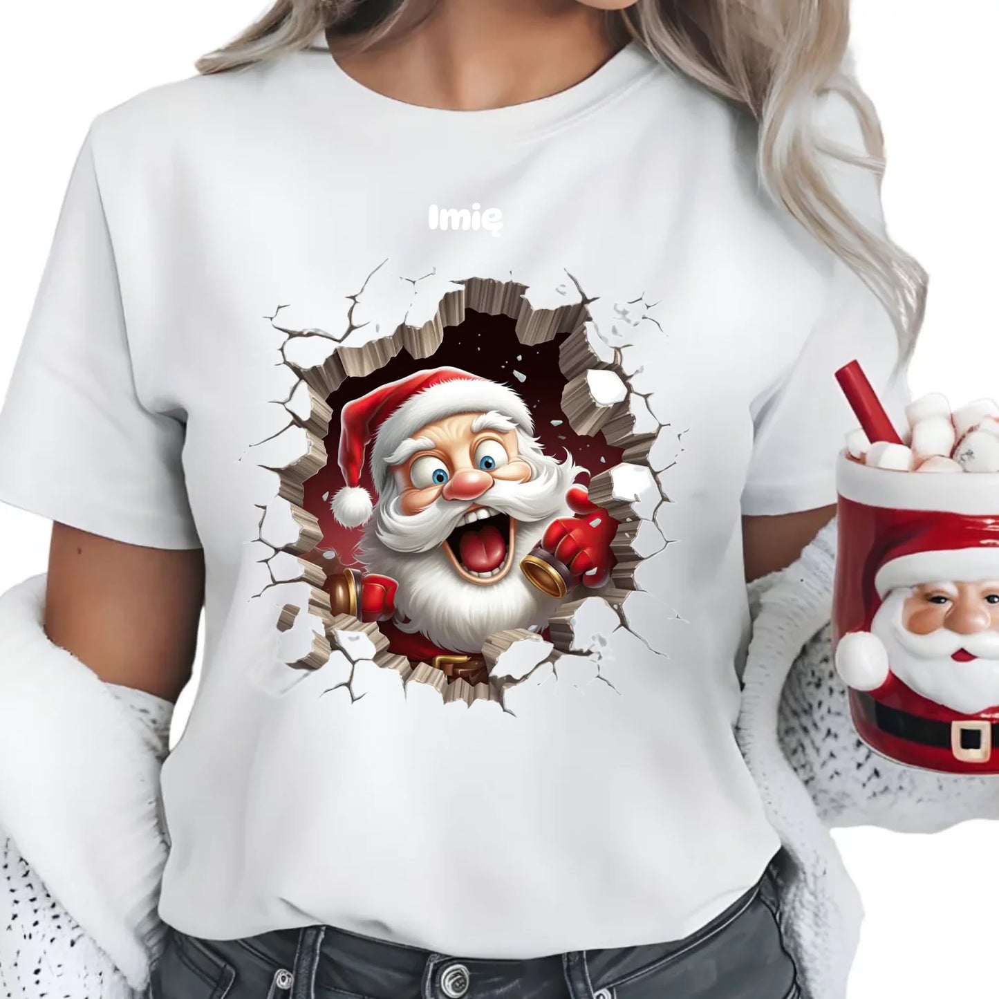 Mikołajek 3D | Personalizowana koszulka damska świąteczna BN85 - StoryCups.pl