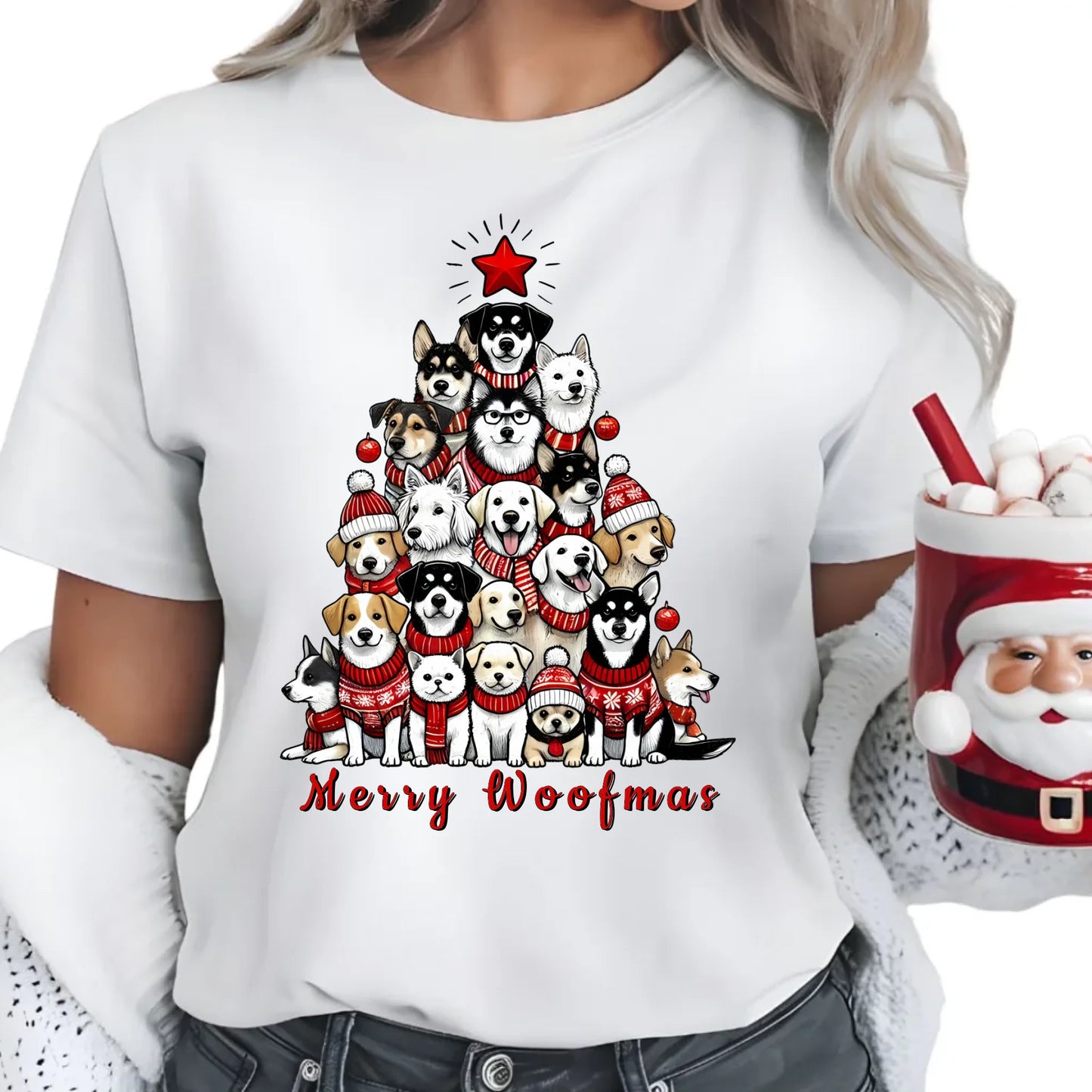 Merry woofmas | Świąteczna koszulka damska BN90 - StoryCups.pl