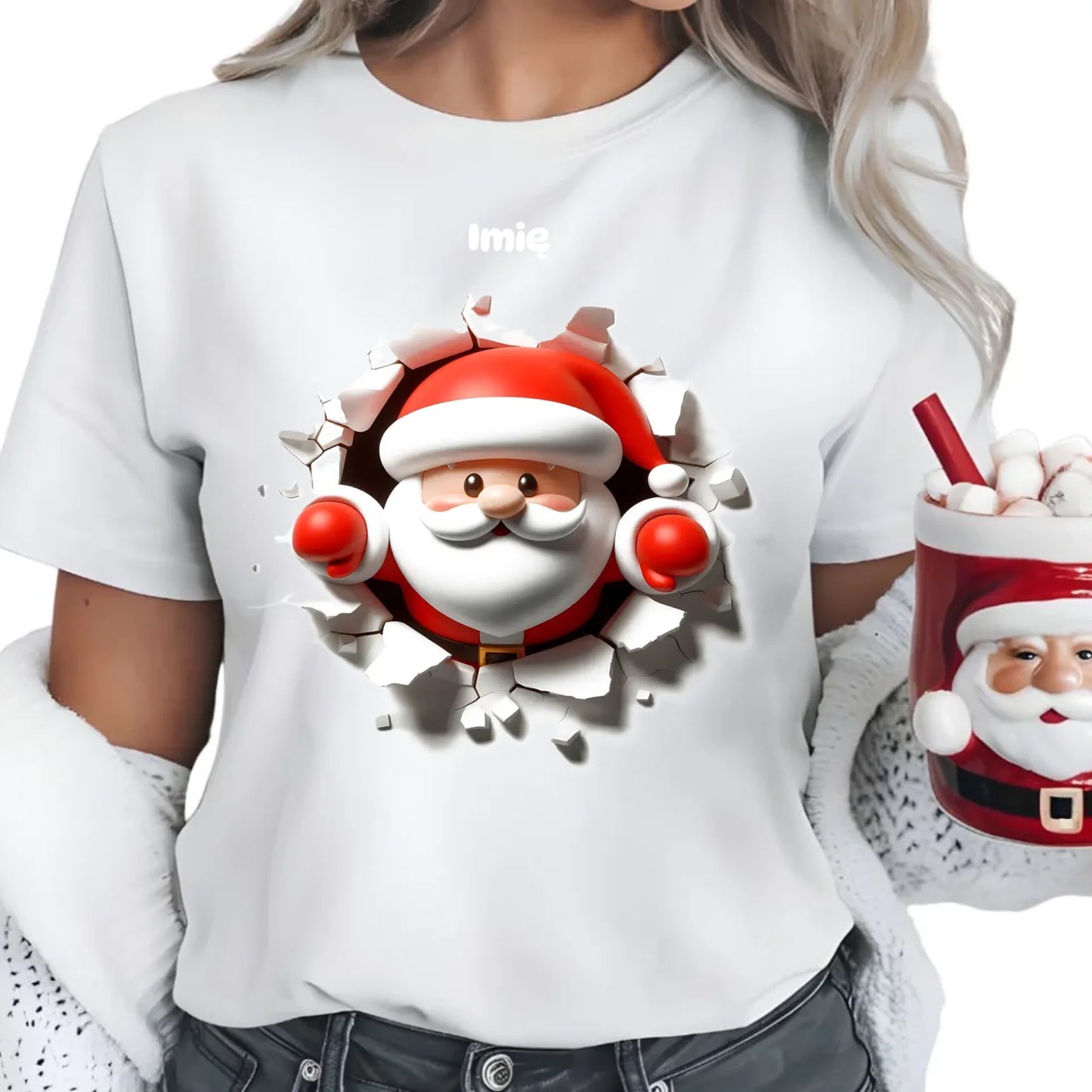 Mikołaj 3D | Personalizowana koszulka damska świąteczna BN80 - StoryCups.pl