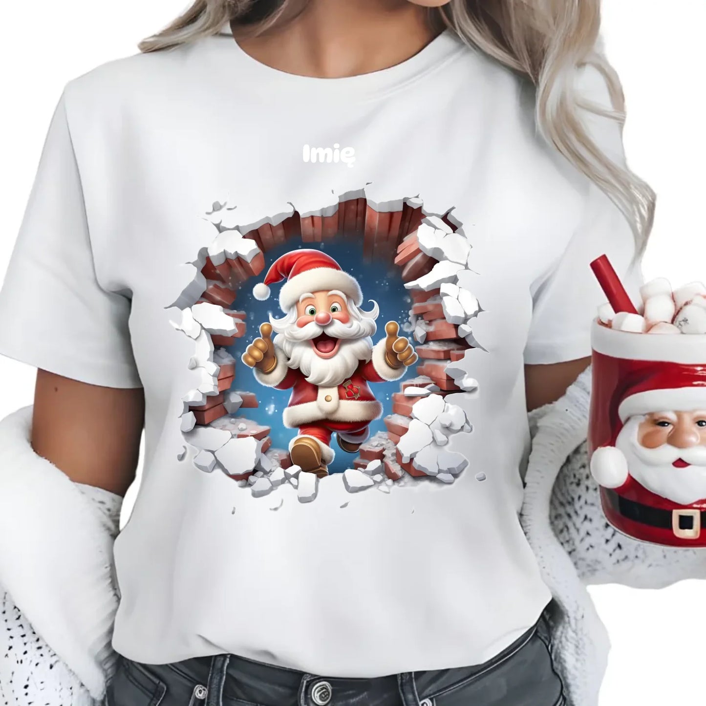 Mikołaj 3D | Personalizowana koszulka damska świąteczna BN83 - StoryCups.pl