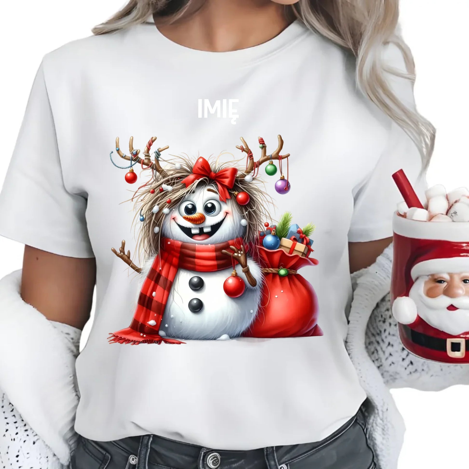 Bałwanek | Personalizowana koszulka damska świąteczna BN70 - StoryCups.pl