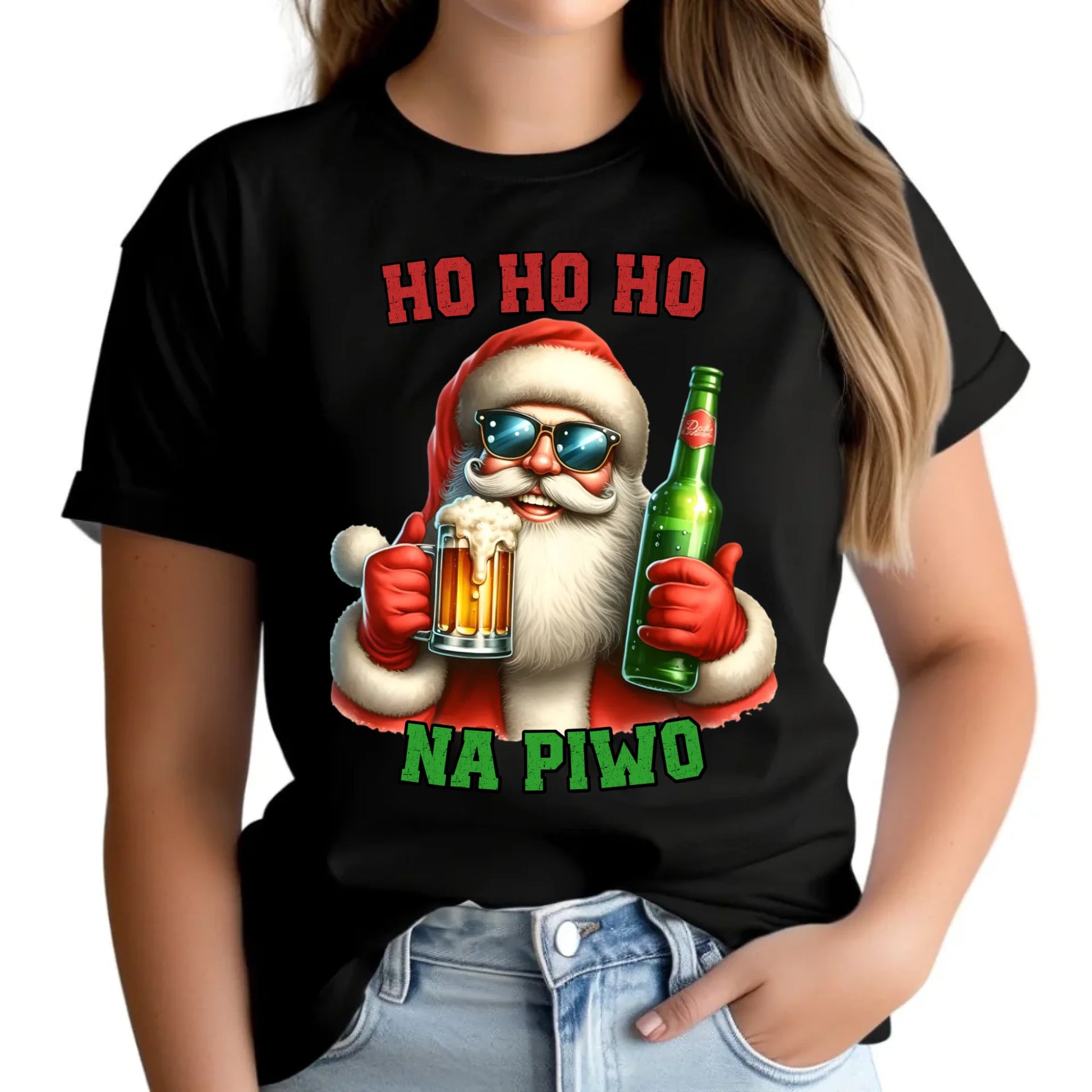 Ho ho ho na piwo | Świąteczna koszulka damska BN64 - StoryCups.pl