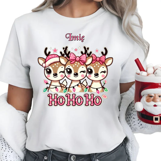 Ho ho ho reniferki | Świąteczna koszulka damska z personalizacją BN49 - StoryCups.pl