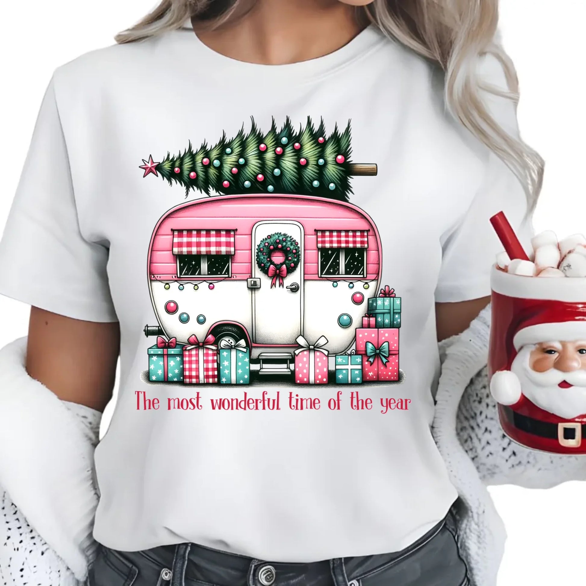 Kempingowe Święta | Świąteczna koszulka damska BN40 - StoryCups.pl