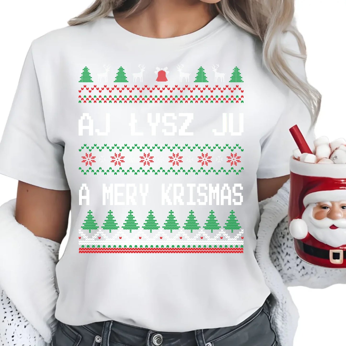 Aj łysz ju a mery krismas | Świąteczna koszulka damska BN12 - StoryCups.pl