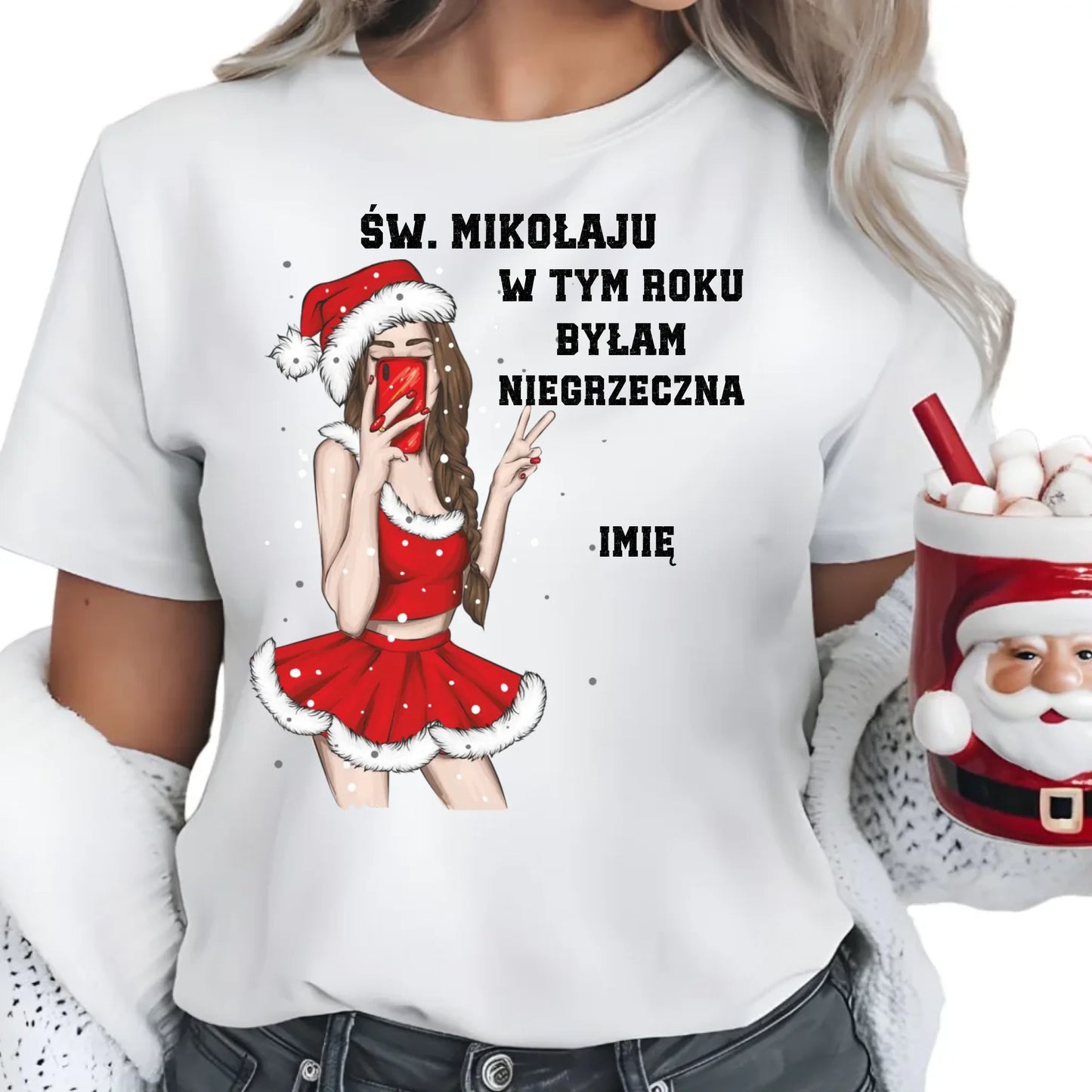 W tym roku byłam niegrzeczna | Personalizowana koszulka damska świąteczna BN21 - StoryCups.pl