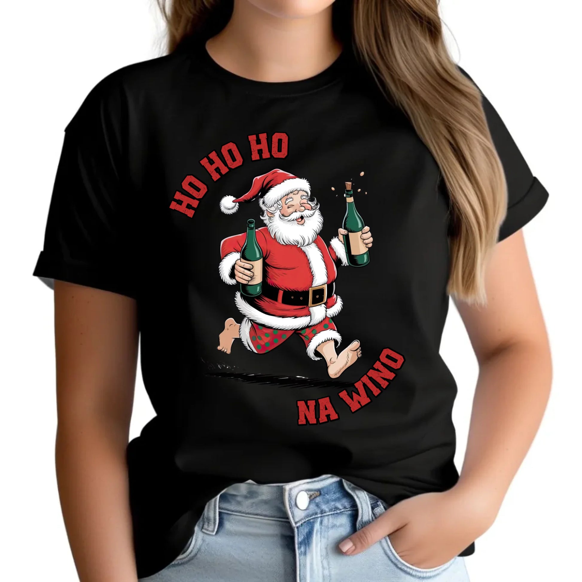 Ho ho ho na wino | Świąteczna koszulka damska BN61 - StoryCups.pl