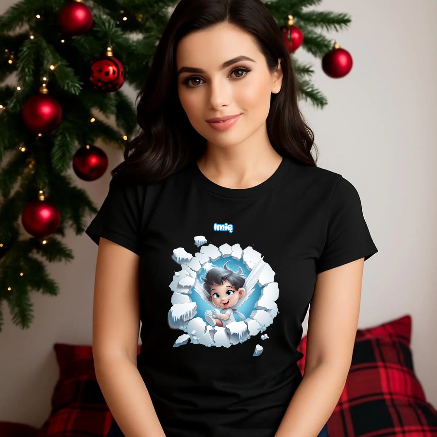 Aniołek 3D | Personalizowana koszulka damska świąteczna BN87 - StoryCups.pl