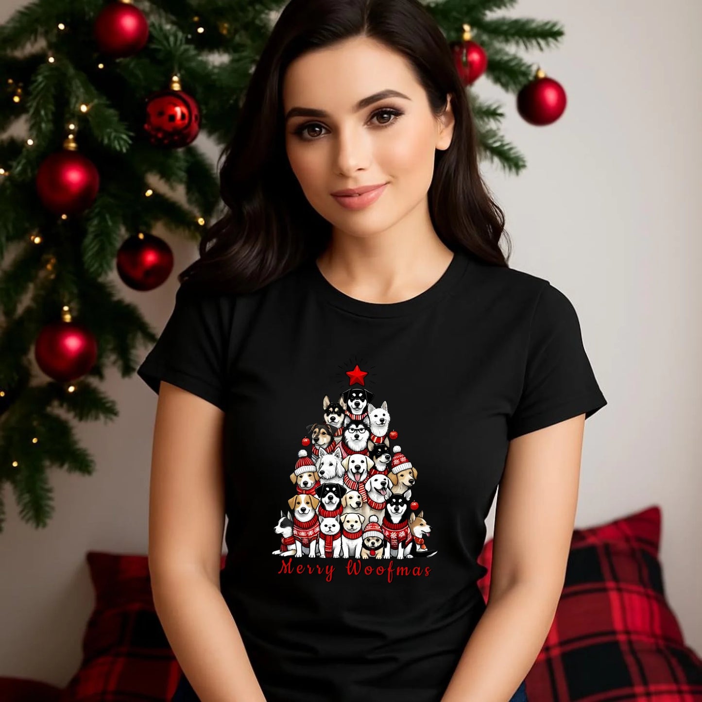 Merry woofmas | Świąteczna koszulka damska BN90 - StoryCups.pl