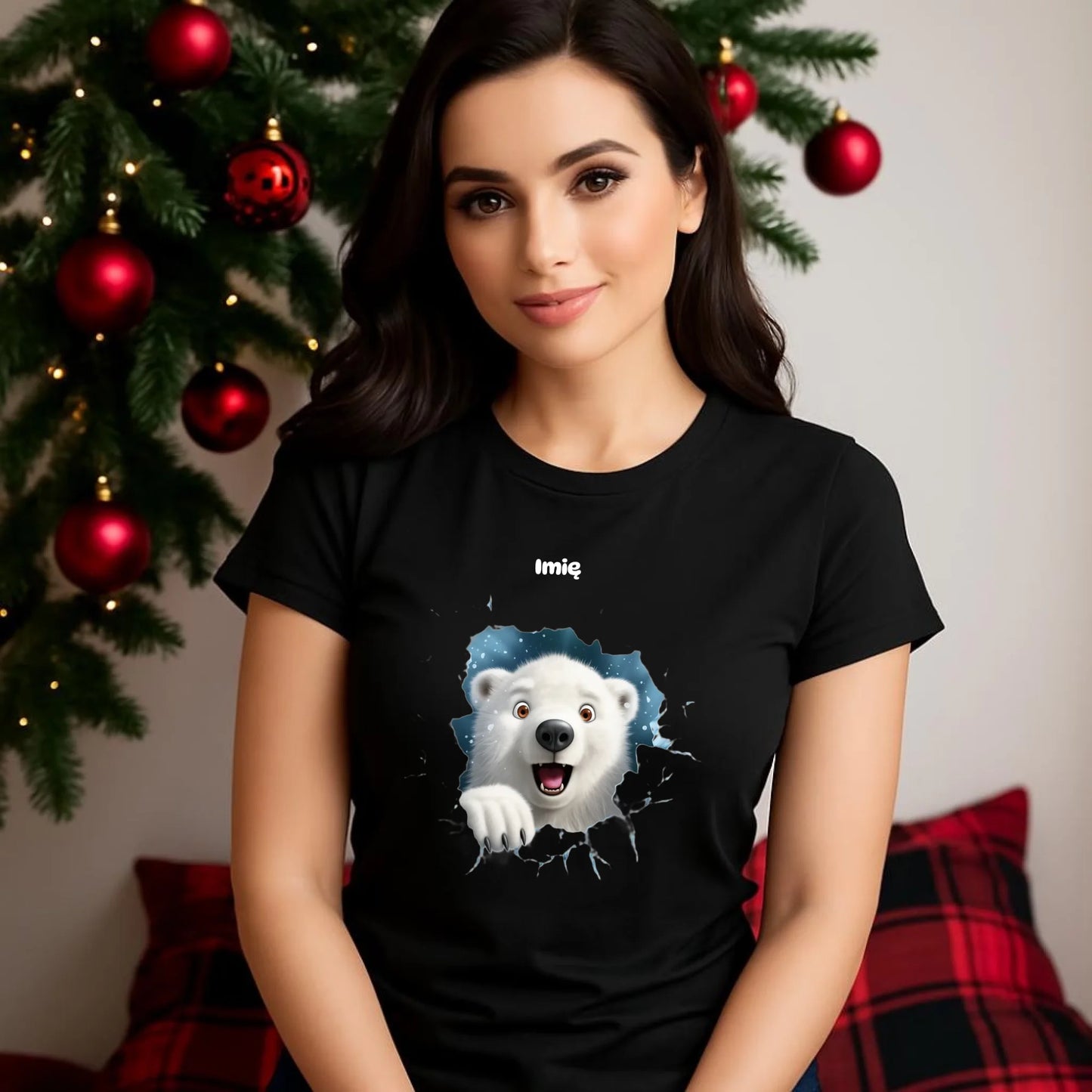 Miś polarny 3D | Personalizowana koszulka damska świąteczna BN86 - StoryCups.pl