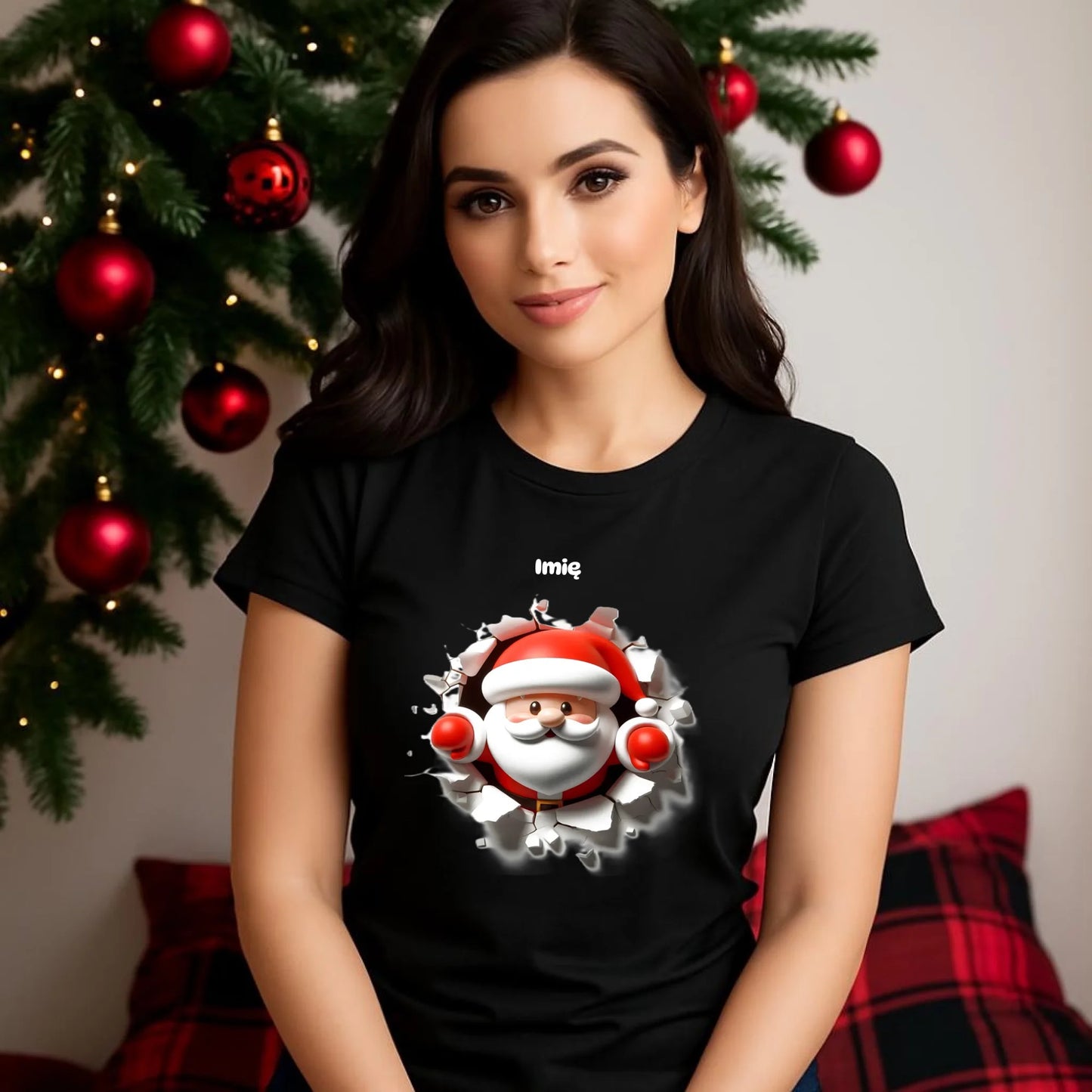 Mikołaj 3D | Personalizowana koszulka damska świąteczna BN80 - StoryCups.pl