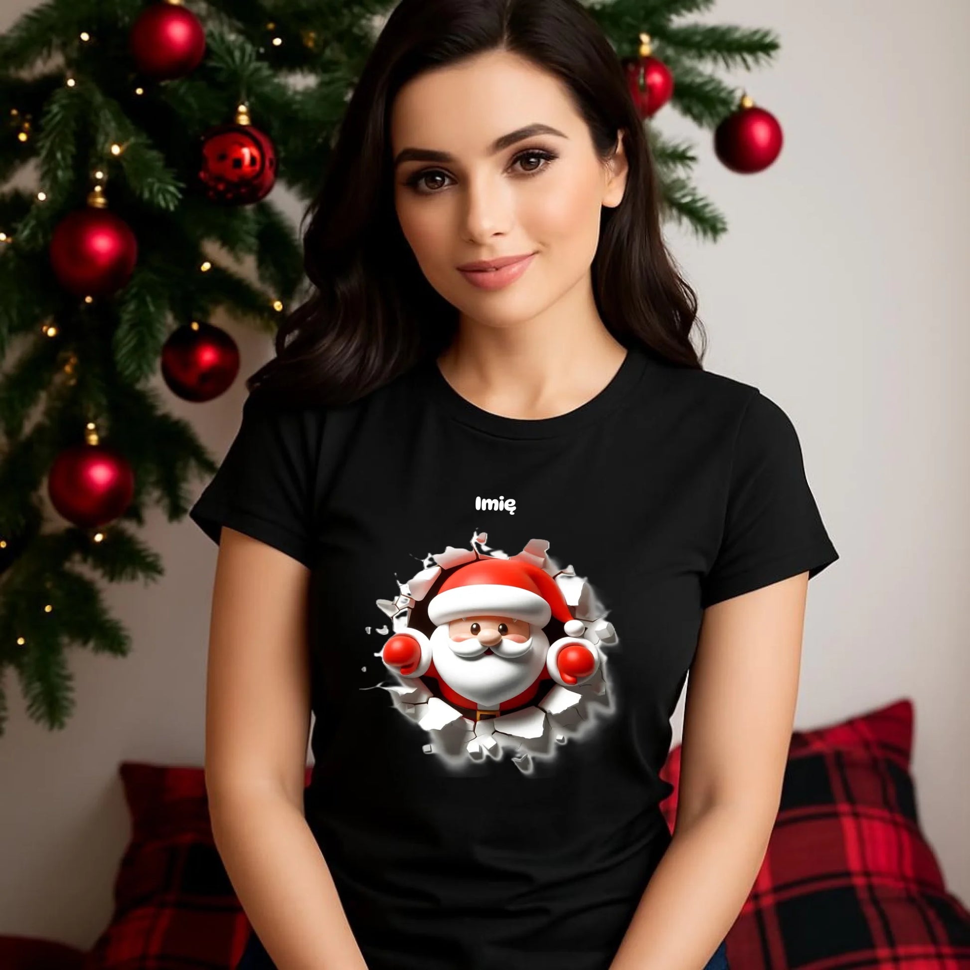 Mikołaj 3D | Personalizowana koszulka damska świąteczna BN80 - StoryCups.pl