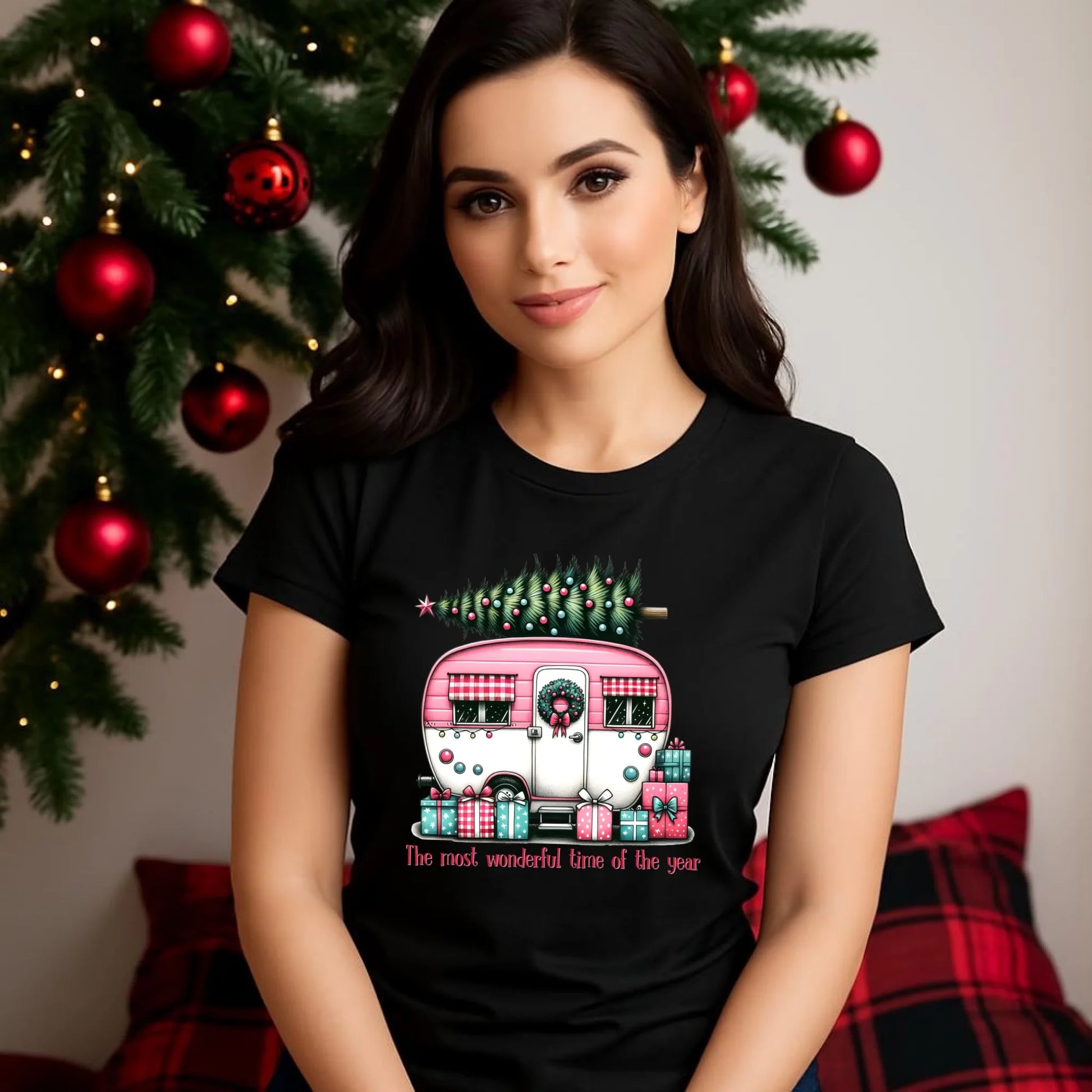 Kempingowe Święta | Świąteczna koszulka damska BN40 - StoryCups.pl