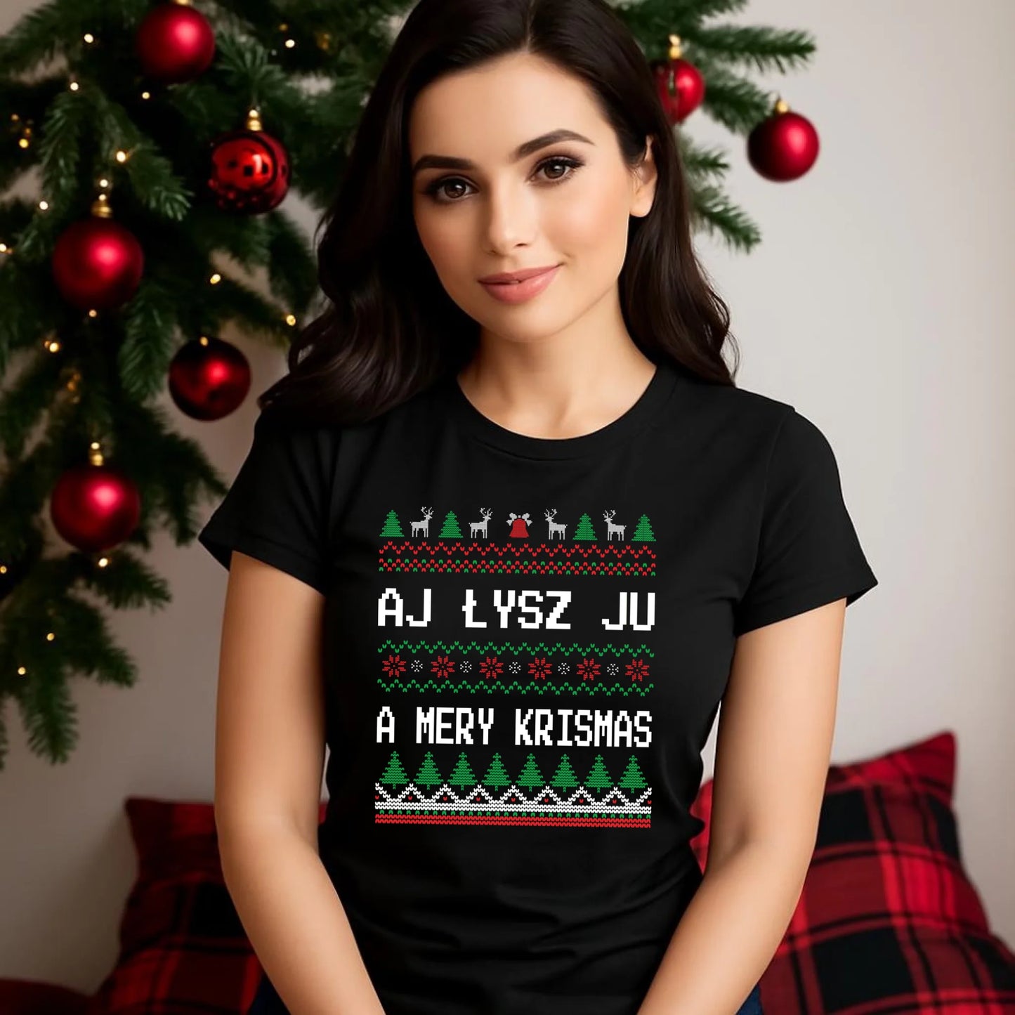 Aj łysz ju a mery krismas | Świąteczna koszulka damska BN12 - StoryCups.pl