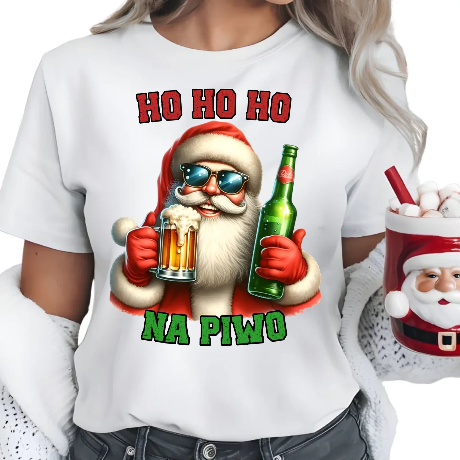 Ho ho ho na piwo | Świąteczna koszulka damska BN64 - StoryCups.pl