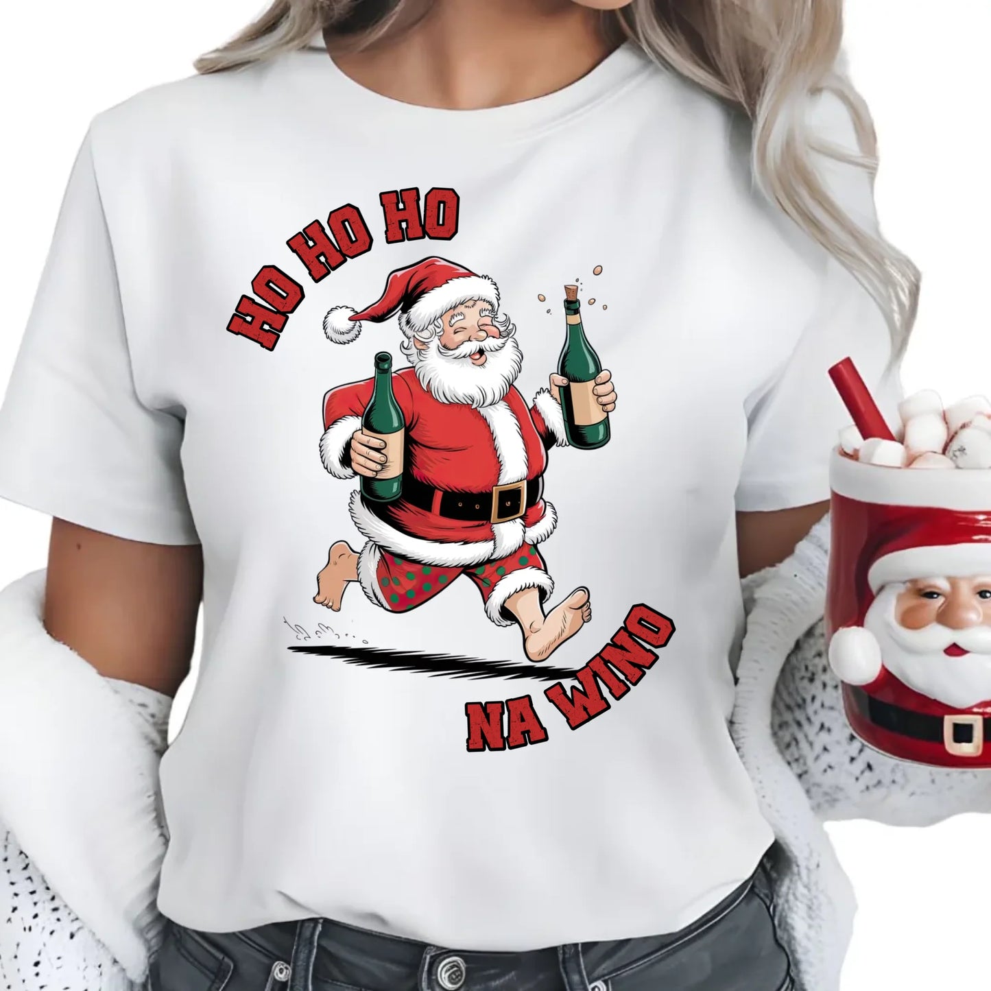 Ho ho ho na wino | Świąteczna koszulka damska BN61 - StoryCups.pl