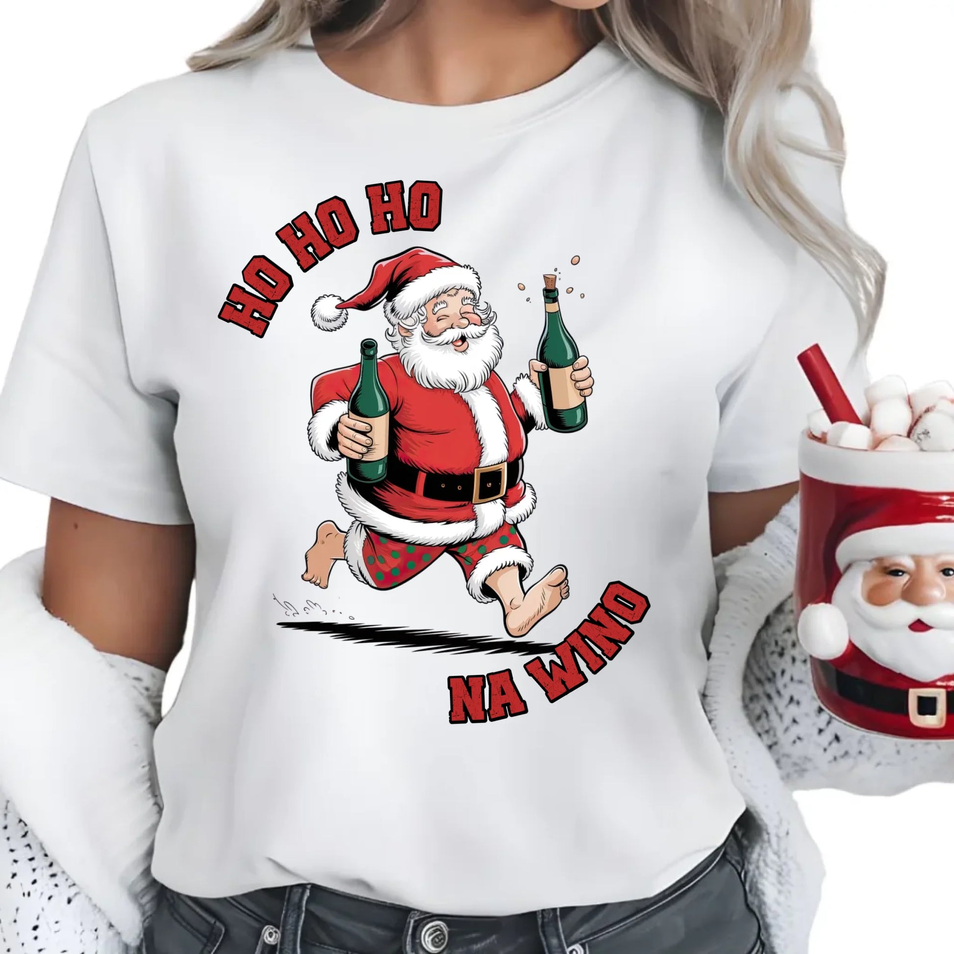 Ho ho ho na wino | Świąteczna koszulka damska BN61 - StoryCups.pl