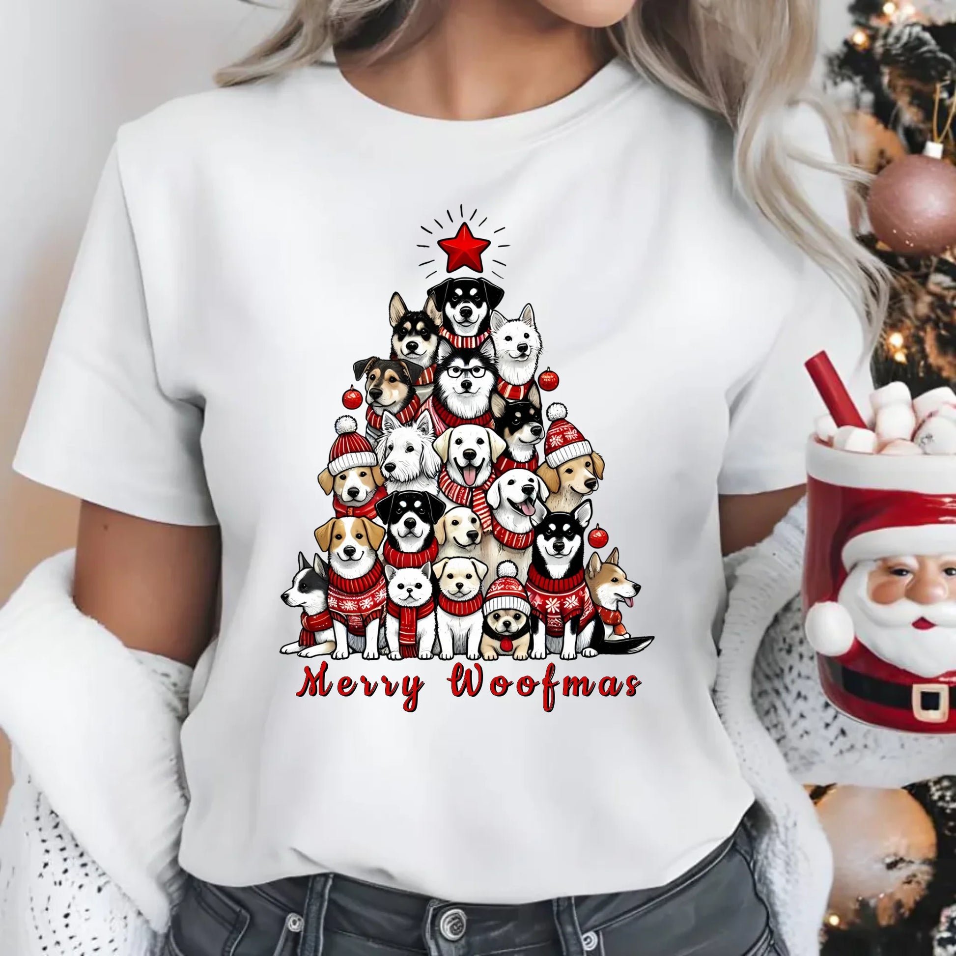 Merry woofmas | Świąteczna koszulka damska BN90 - StoryCups.pl