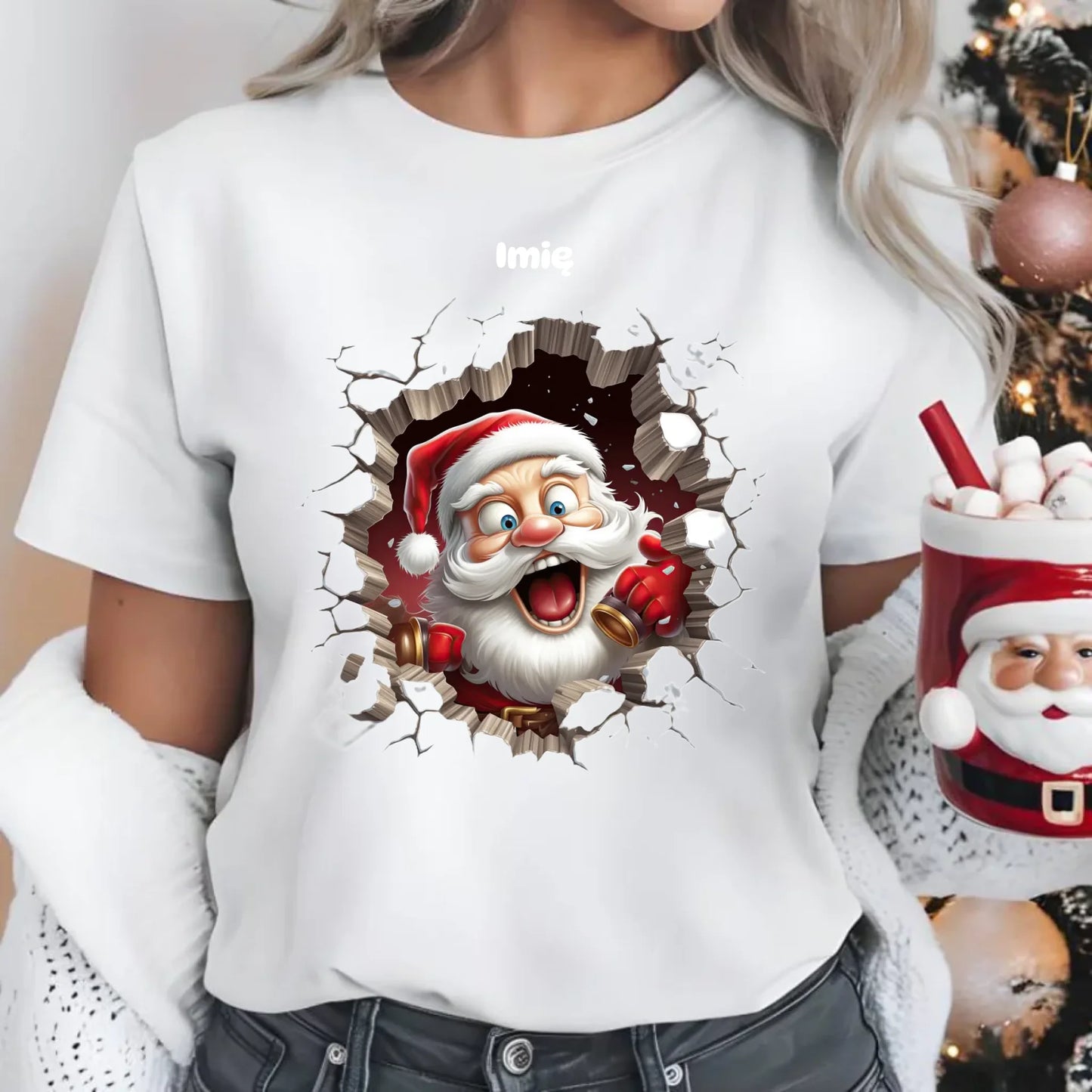 Mikołajek 3D | Personalizowana koszulka damska świąteczna BN85 - StoryCups.pl