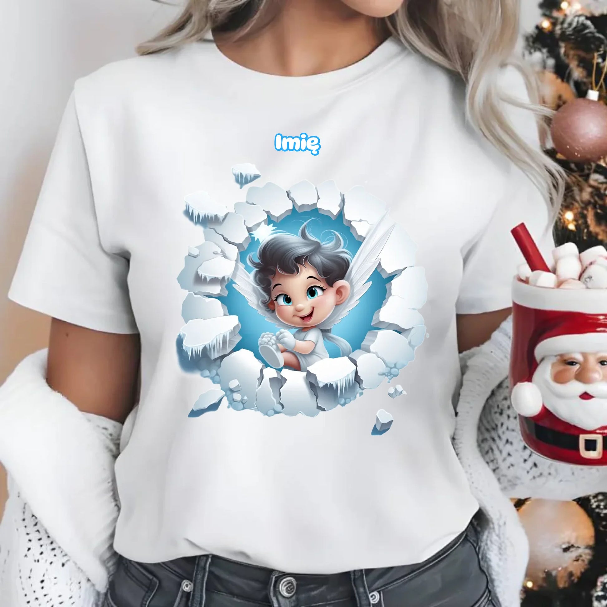 Aniołek 3D | Personalizowana koszulka damska świąteczna BN87 - StoryCups.pl